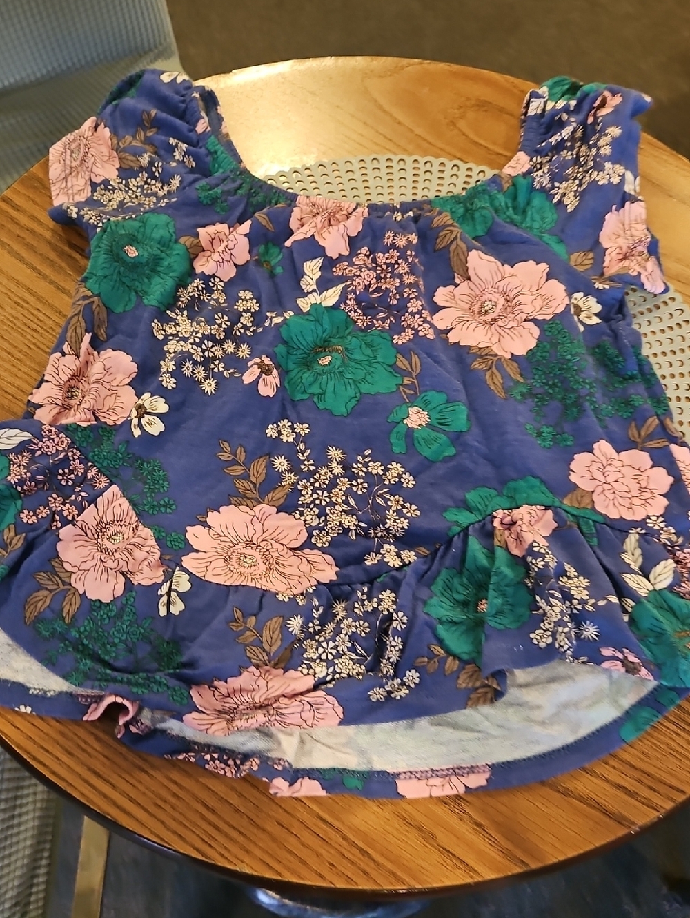 one clothing Blue Floral Peplum Top with Pink & Green Blooms